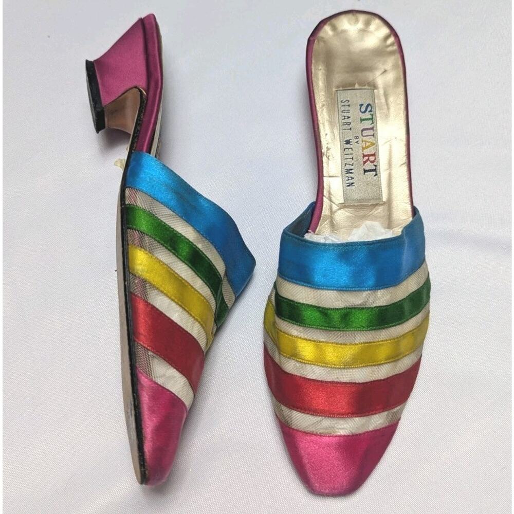 80s Stuart By Stuart Weitzman Colorful Rainbow Stripe Sheer Pride Low Heel 6.5